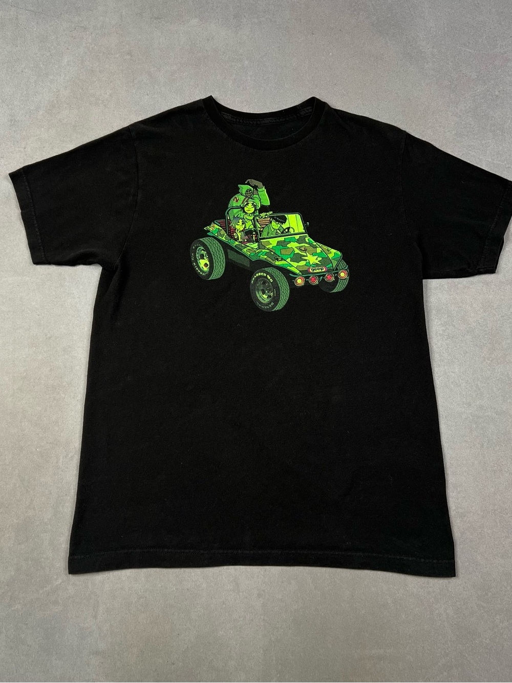 Gorillaz Black Tee with Neon Green Buggy Graphic